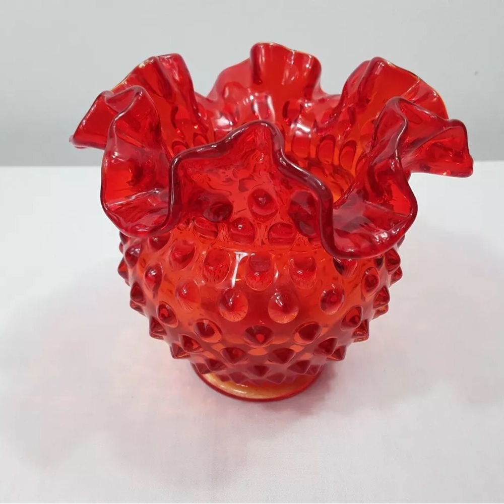 Fenton Amberina Ruffled Hobnail Vase